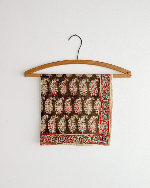 Les Indiennes Bandana - Lata-Vintage inspired brown floral printed kalamkari cotton bandana-Adored Vintage